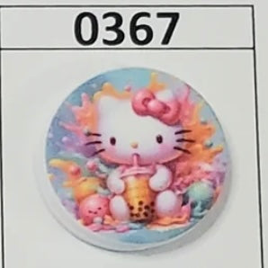 0367-  HK Kitty Bubble Tea Round Focal Bead