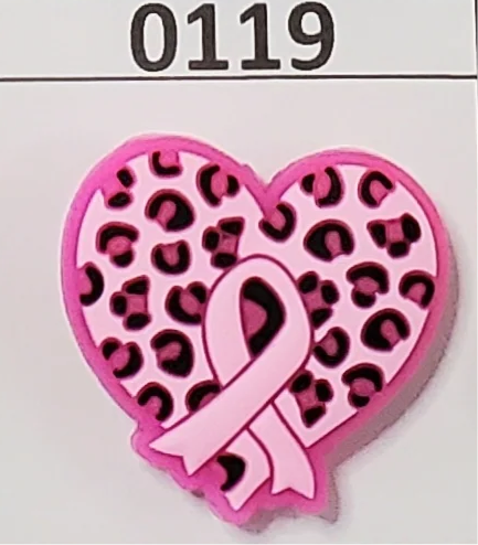 0119- Leopard Cancer Ribbon Heart Focal Bead