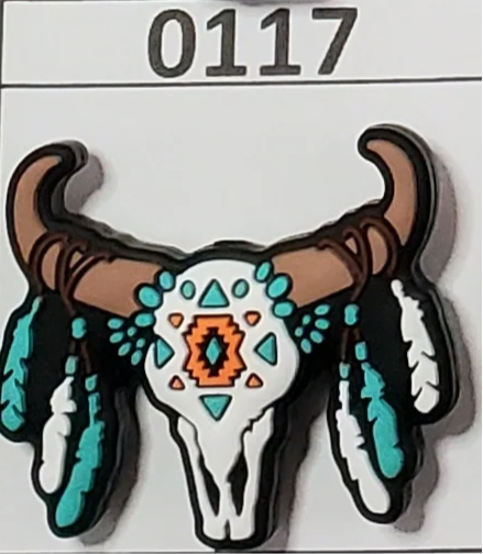 0117- Longhorn Skull with Feathers Focal Bead